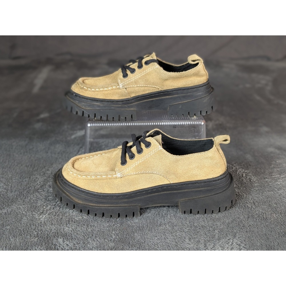 Zara Kids Beige Suede‎ Chunky Loafers Lug Sole Lace Up Moccasins Size EU 32 US 1 - Picture 5 of 6